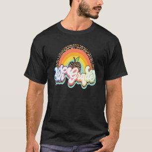 Leopard Rainbow 4th Grade Apple Fourth Grade Back  T-Shirt