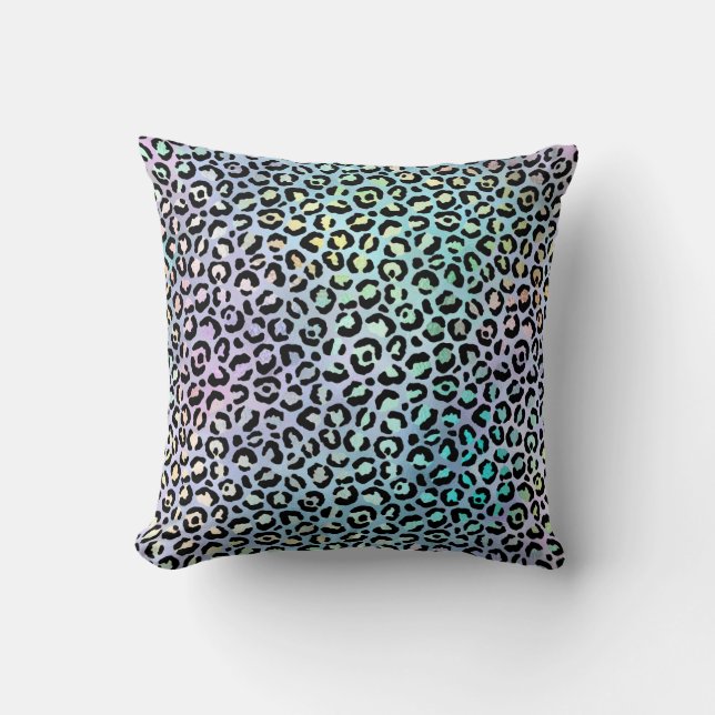 *~*  Leopard Rainbow Animal Print Black Spots Throw Pillow (Front)