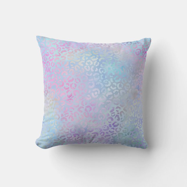 *~* Leopard Rainbow Animal Print Iridescent Pastel Throw Pillow (Front)