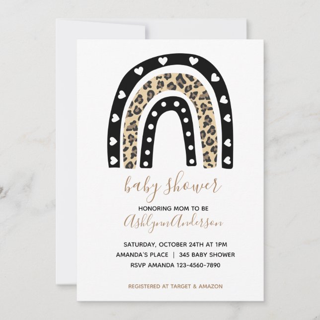 Leopard Rainbow Baby Shower Invitation (Front)
