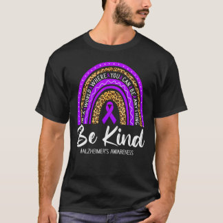 Leopard Rainbow Be Kind Purple Ribbon Alzheimer's  T-Shirt