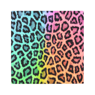leopard rainbow bg metal print