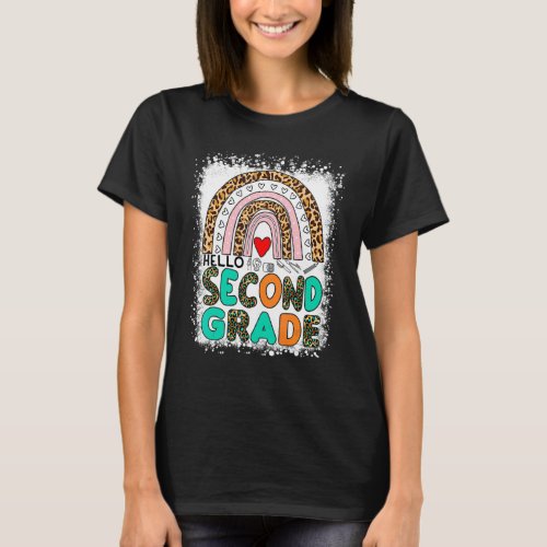 Leopard Rainbow Bleached Back To School Hello Seco T_Shirt