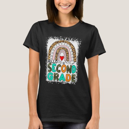 Leopard Rainbow Bleached Back To School Hello Seco T-Shirt