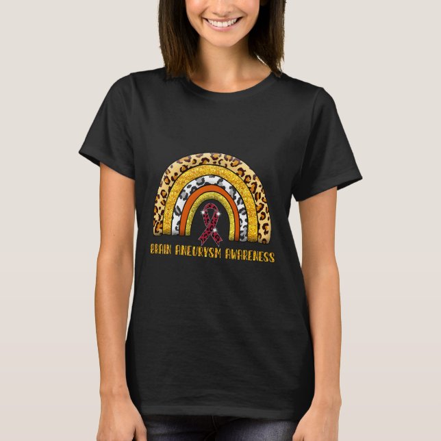 Leopard Rainbow Brain Aneurysm Warrior  T-Shirt (Front)