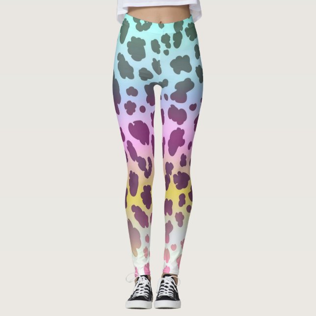 leopard rainbow colorful pattern leggings (Front)