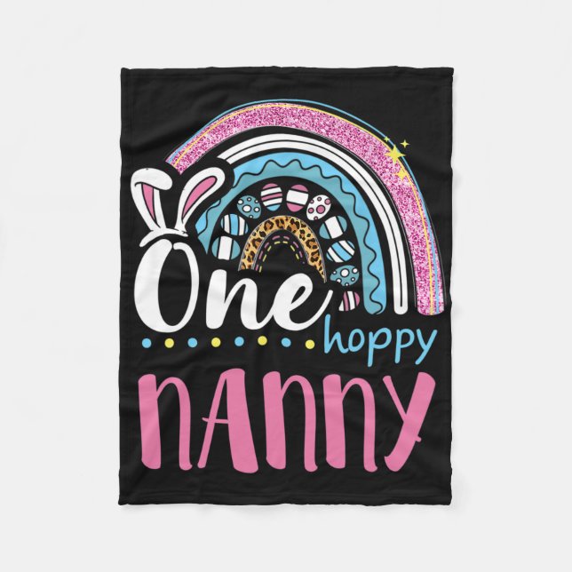 Leopard Rainbow Easter Eggs Bunny Ears One Hoppy N Fleece Blanket (Front)