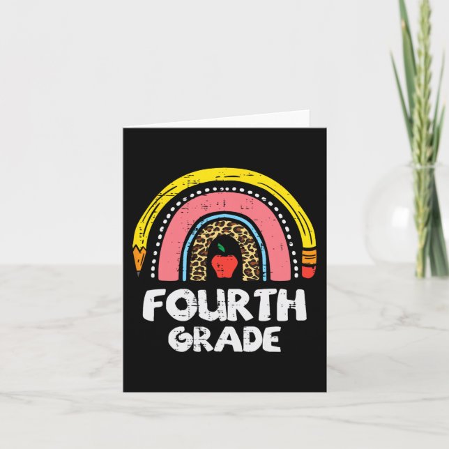 Leopard Rainbow Fourth Grade 4th First Day School  Card (Front)