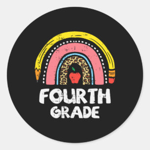 Leopard Rainbow Fourth Grade 4th First Day School  Classic Round Sticker