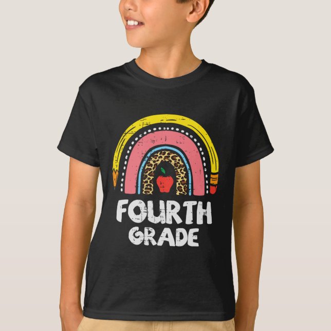 Leopard Rainbow Fourth Grade 4th First Day School  T-Shirt (Front)