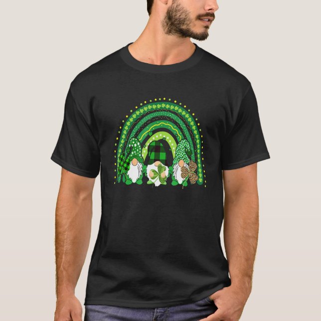 Leopard Rainbow Gnome Happy St Patricks Day Family T-Shirt (Front)