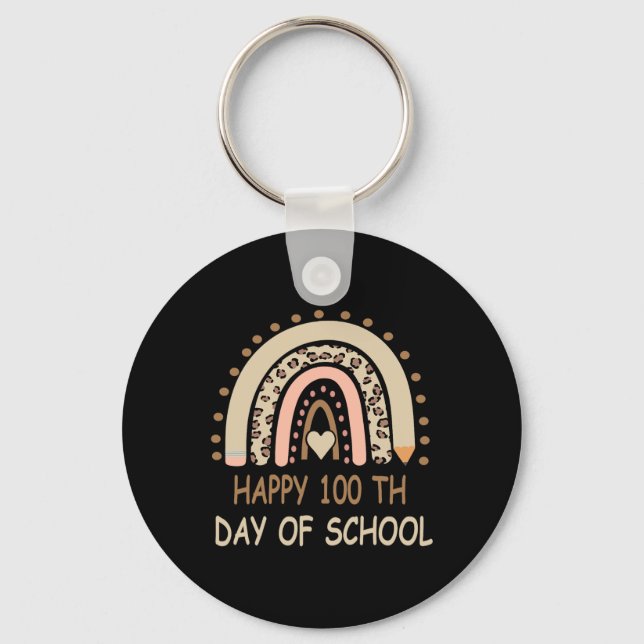 Leopard Rainbow Happy 100th Day School Cute 100 Da Keychain (Front)