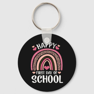 Leopard Rainbow Happy First Day Of School Teacher  Keychain