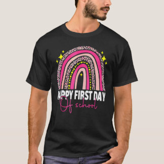 Leopard Rainbow Happy First Day Of School Teacher  T-Shirt