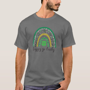Leopard Rainbow Happy Go Lucky Shamrock St Patrick T-Shirt