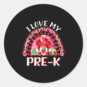 Leopard Rainbow I Love My Pre-k Gnome Teacher Vale Classic Round Sticker