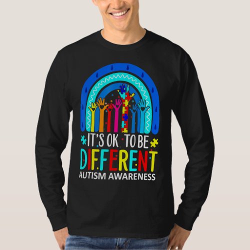 Leopard Rainbow Its Ok To Be Different Autism Awa T_Shirt