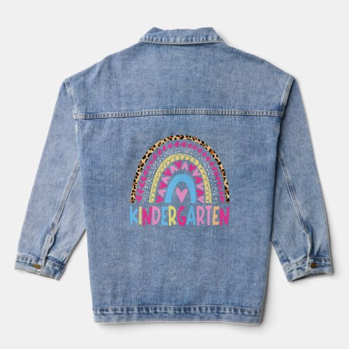 Leopard Rainbow Kindergarten Cute First Day Of Sch Denim Jacket