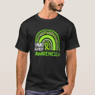 Leopard Rainbow Lime Green Ribbon Lyme Disease Awa T-Shirt