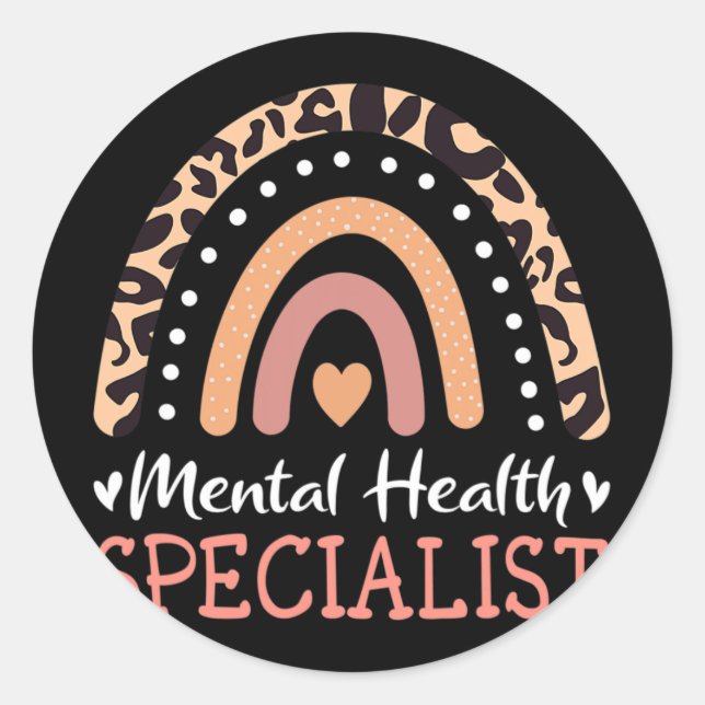 Leopard Rainbow Mental Health Specialist  Classic Round Sticker (Front)