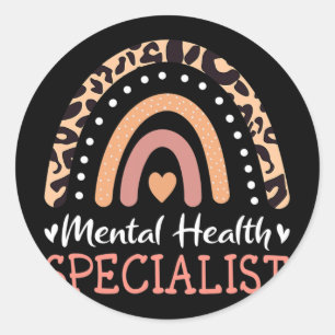 Leopard Rainbow Mental Health Specialist Classic Round Sticker