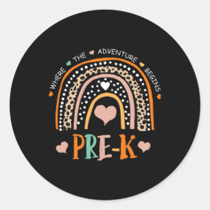 Leopard Rainbow Pre K Where The Adventure Begins Classic Round Sticker
