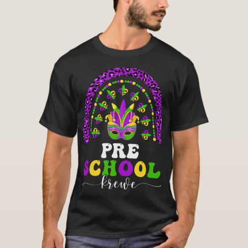 Leopard Rainbow Preschool Crew Teacher Funny Mardi T_Shirt