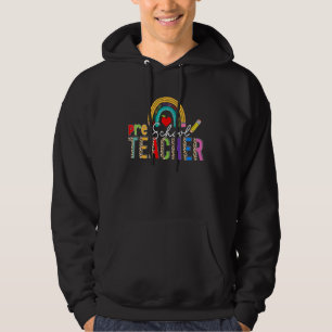 Leopard Rainbow Preschool Teacher First Day Back T Hoodie