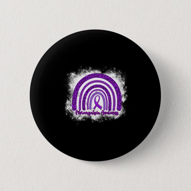 Leopard Rainbow Warrior Fibromyalgia Awareness  Button (Front)