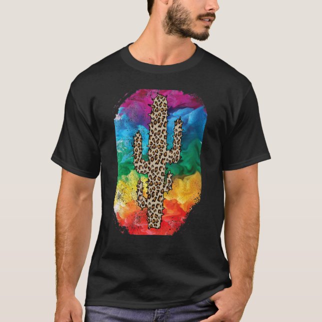 Leopard Rainbox Smoke Cactus Serape Texas Cactu Tu T-Shirt (Front)