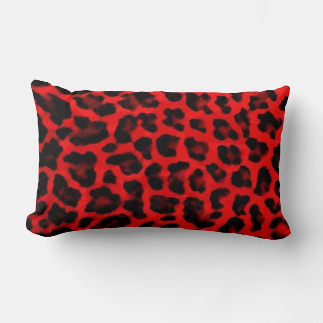 Leopard - Red and Black Lumbar Pillow (Front)