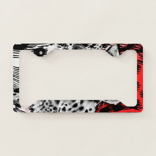 Leopard & Red Black Animal Print License Plate Frame (Front)