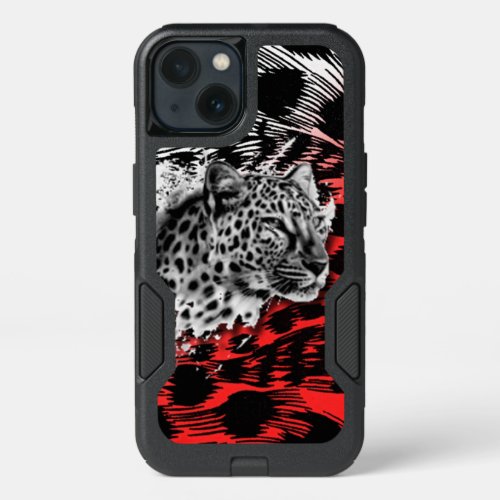 Leopard  Red Black Animal Print iPhone 13 Case