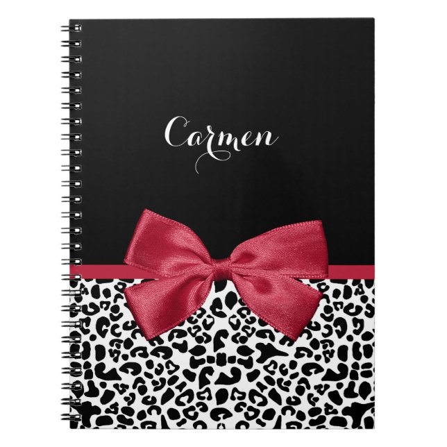 Leopard Red Bow Name Notebook (Front)