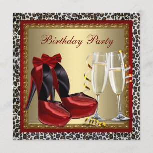 Leopard Red High Heel Shoes Birthday Party Invitation
