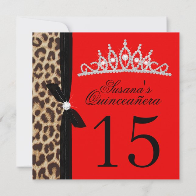 leopard red Quinceanera Invitation (Front)