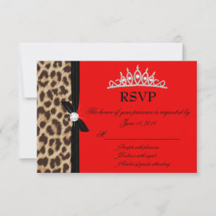 leopard red Quinceanera RSVP Card