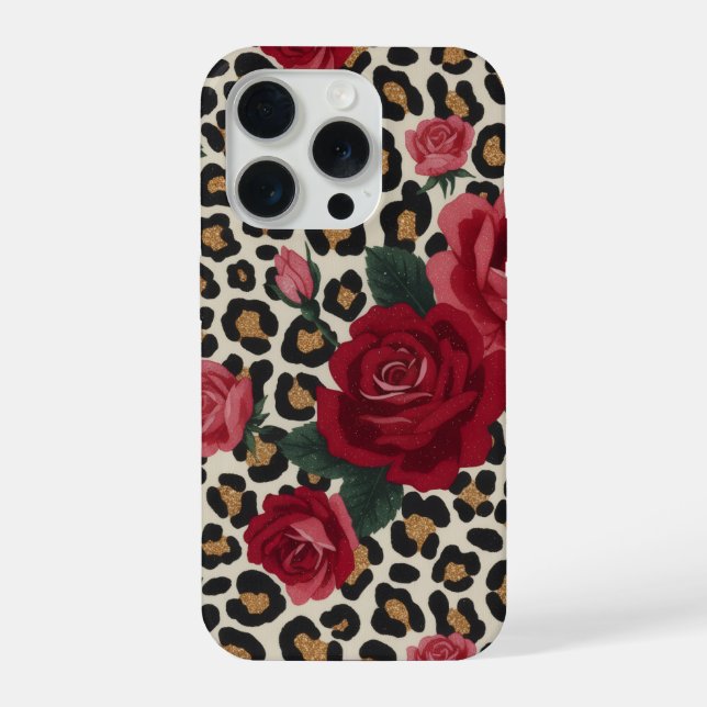 Leopard Red Roses Pattern iPhone Case (Back)