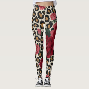 Leopard Red Roses Pattern Leggings