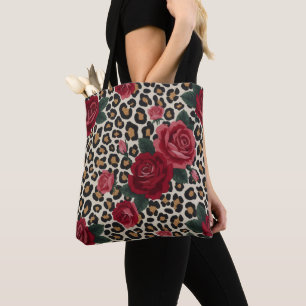 Leopard Red Roses Pattern Tote Bag