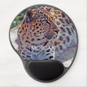 Leopard Resting on Rock, Personalize Name Gel Mouse Pad