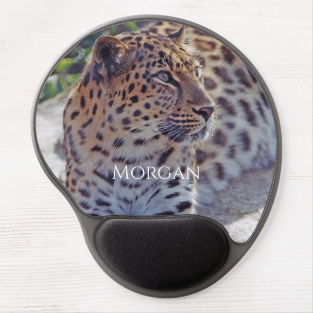 Leopard Resting on Rock, Personalize Name Gel Mouse Pad (Front)