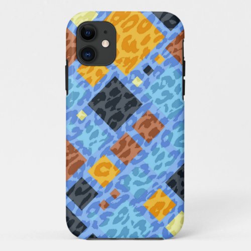 Leopard Retro Modern Squares Pattern iPhone 11 Case