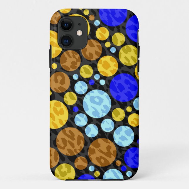 Leopard Retro Polka Dots | Yellow Blue Aqua Case-Mate iPhone Case (Back)