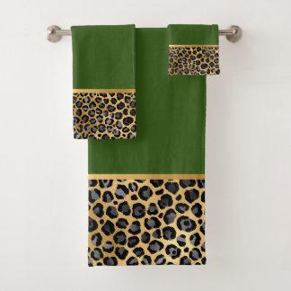 LEOPARD RICH GREEN GOLD BATHROOM TOWEL SET