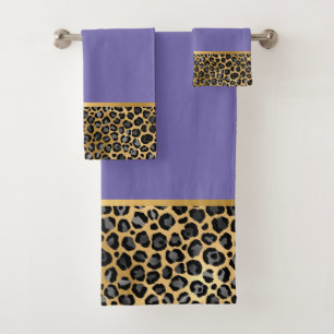 LEOPARD RICH PURPLE GOLD BATHROOM TOWEL SET