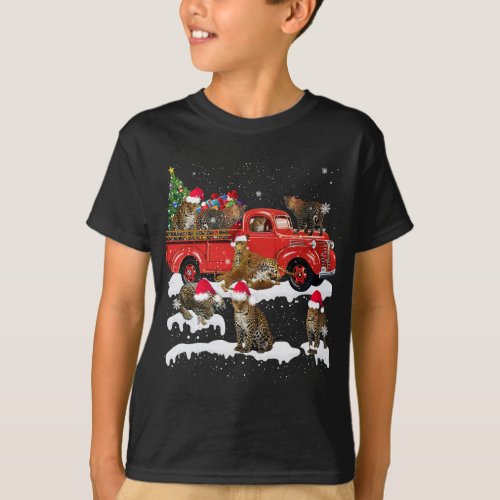 Leopard Riding Red Truck Merry Christmas X_mas Ugl T_Shirt
