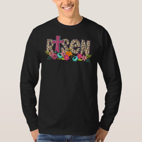 Leopard Risen Christian Quote Floral Easter Day Re T_Shirt