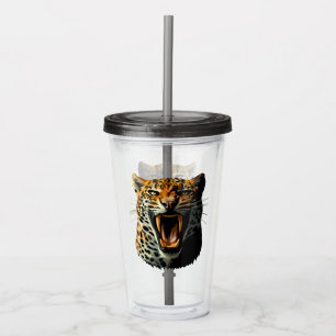 Leopard roaring attack head acrylic tumbler