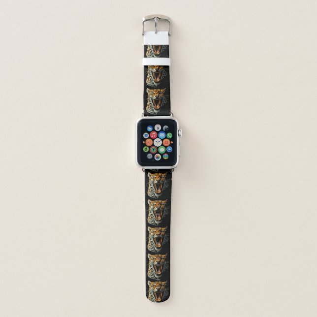 Leopard roaring attack head apple watch band (Front)